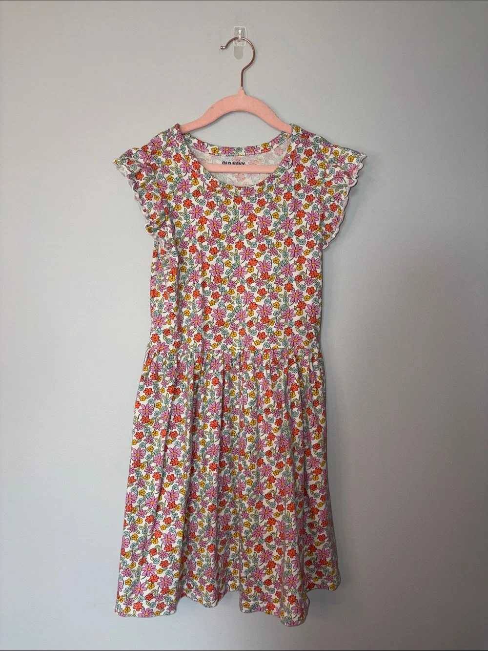 Old Navy White Floral Ruffle-Sleeve Girls' Dress Youth L